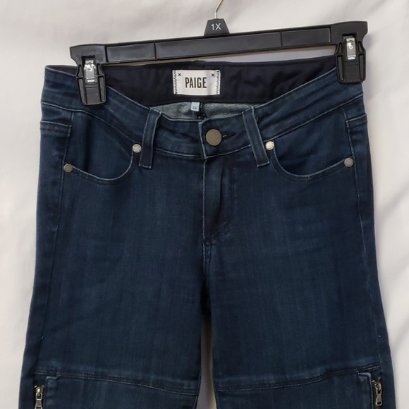 Paige Denim 'Demi' Moto Ultra Skinny Jeans Zipper Ribbed High-Waisted Size 24 - Picture 5 of 13